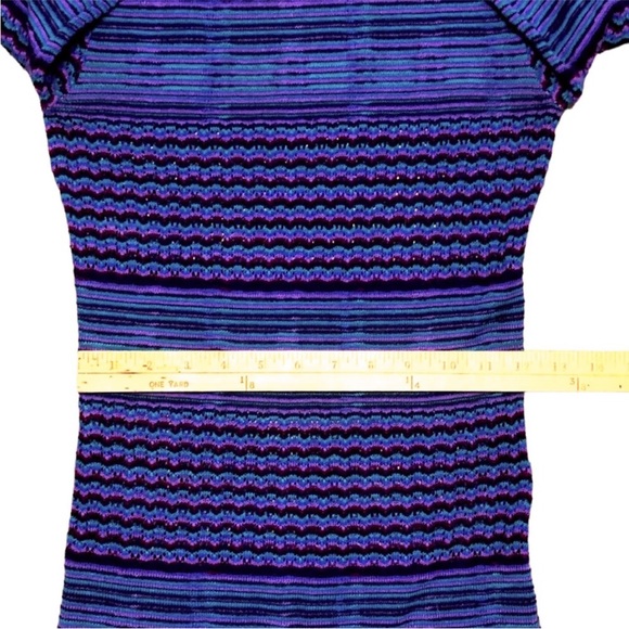 Free People Bodycon Knit Dress 70s Vintage Style Semi Sheer Stripe Purple Blue - Picture 12 of 16